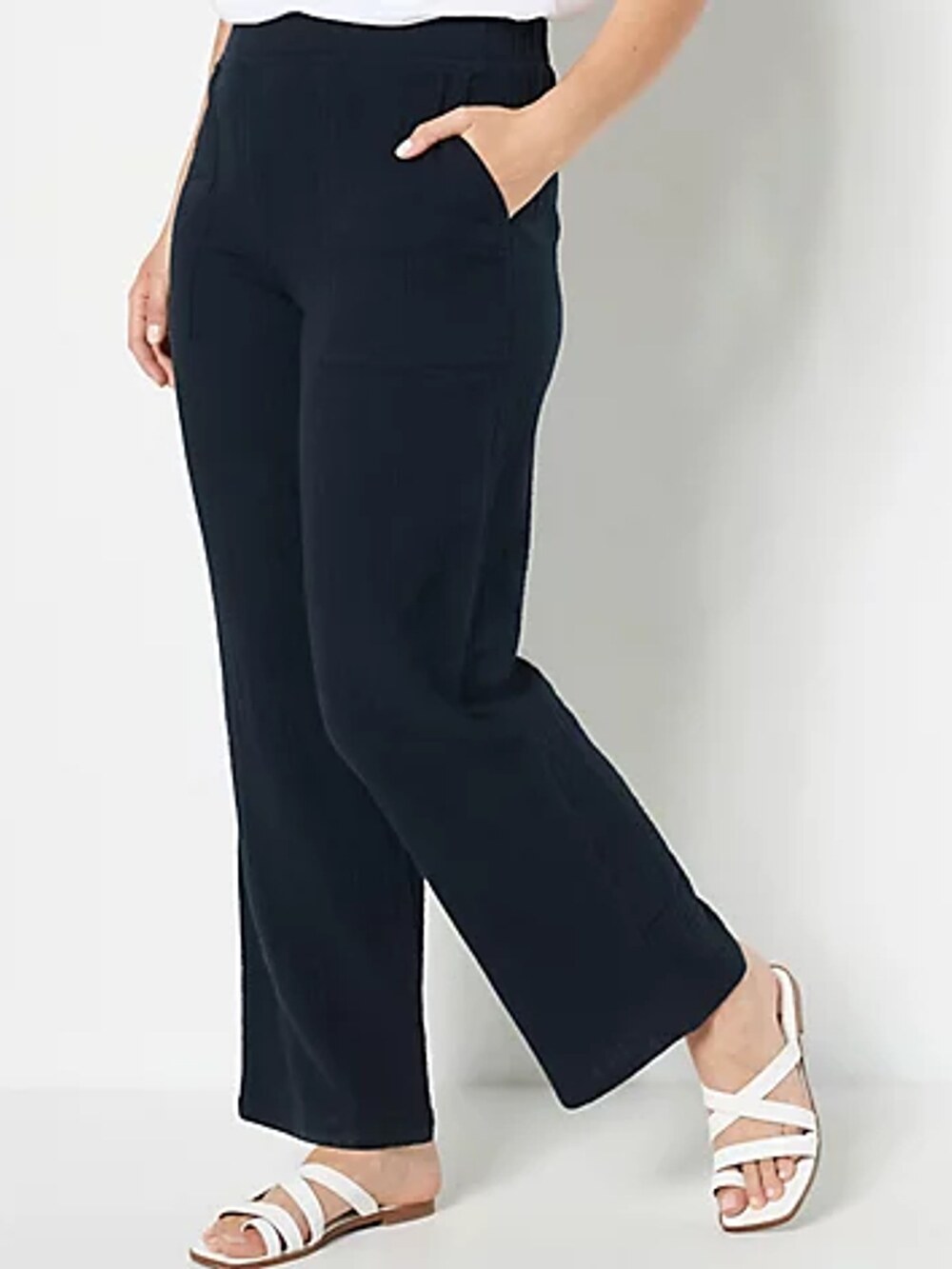 LOGO by Lori Goldstein Beach to Street Cotton Gauze Pants Black Petite XXS